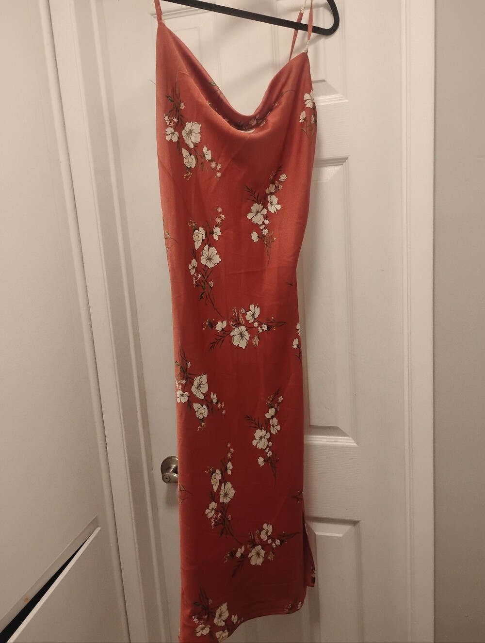 Rust Floral Slip Dress with Cowl Neck
